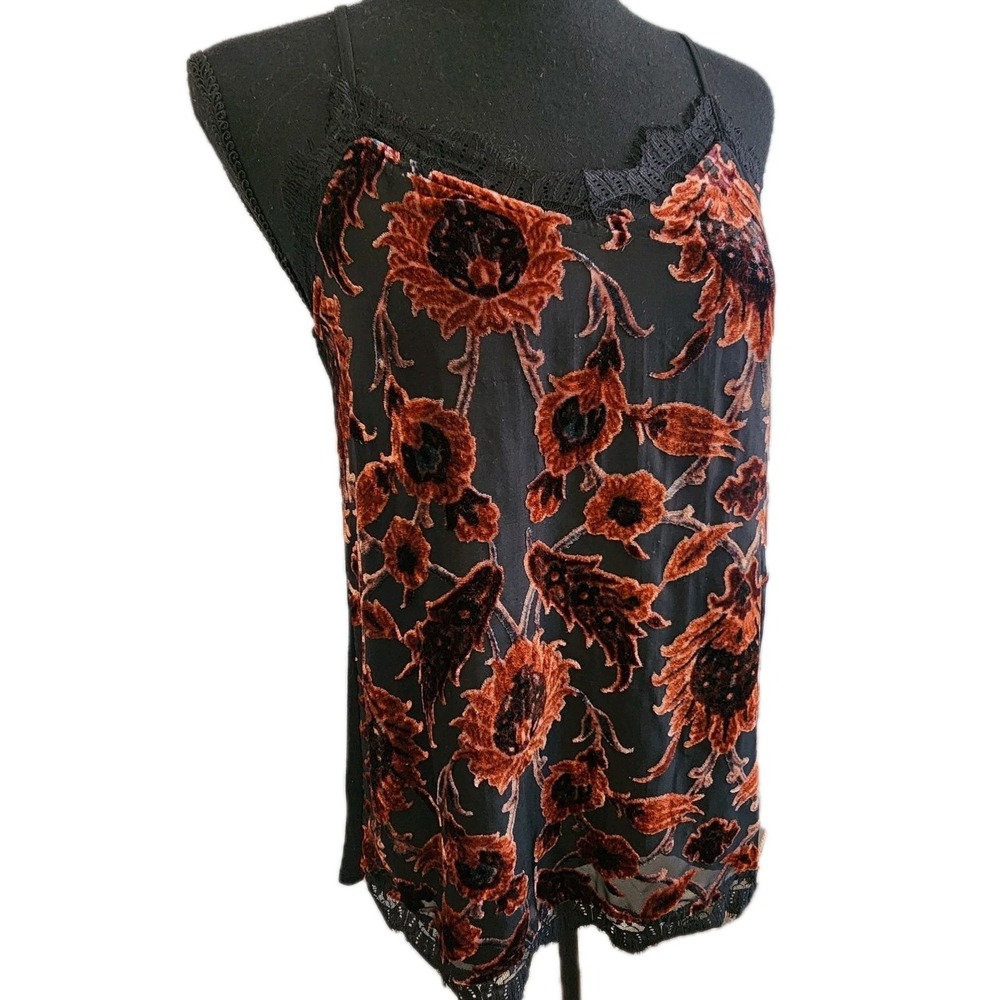 Velvet Burnout Y2K Tank Top XS Sheer Black Whimsigoth Dark Forest Fairy Witchy